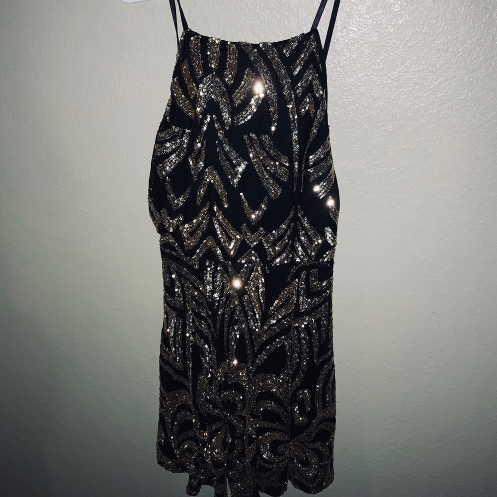 Black and gold sequin babydoll dress